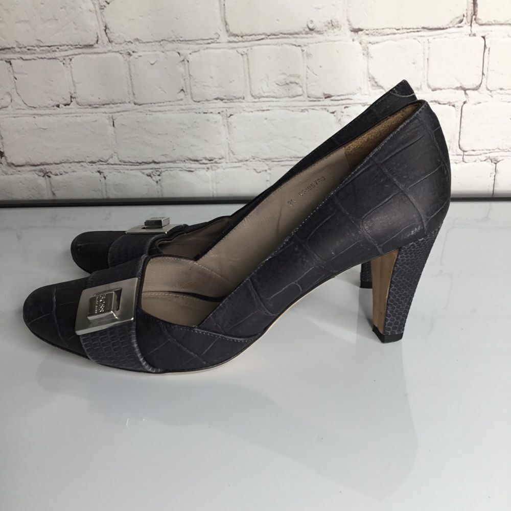 Hugo Boss Black Buckle Croc Embossed Pump‎ Heels Women Size 36/US5.5-6 Italy